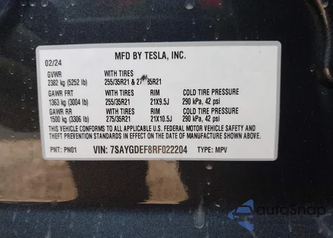 2024 Tesla Model Y Performance Dual Motor All-Wheel Drive from USA, damaged, VIN 7SAYGDEF8RF022204